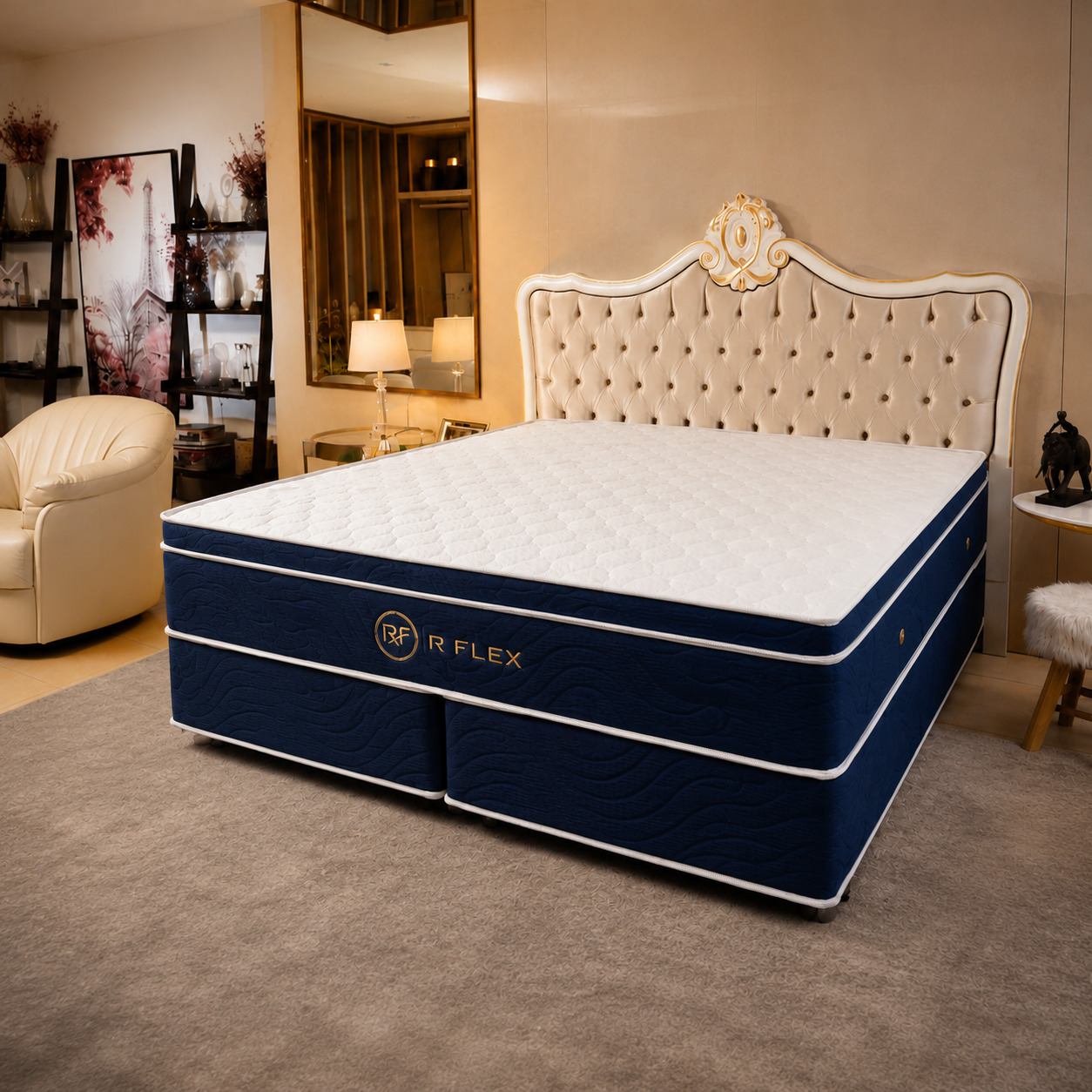 Modelo R FLEX Casal branco com laterais azul-marinho