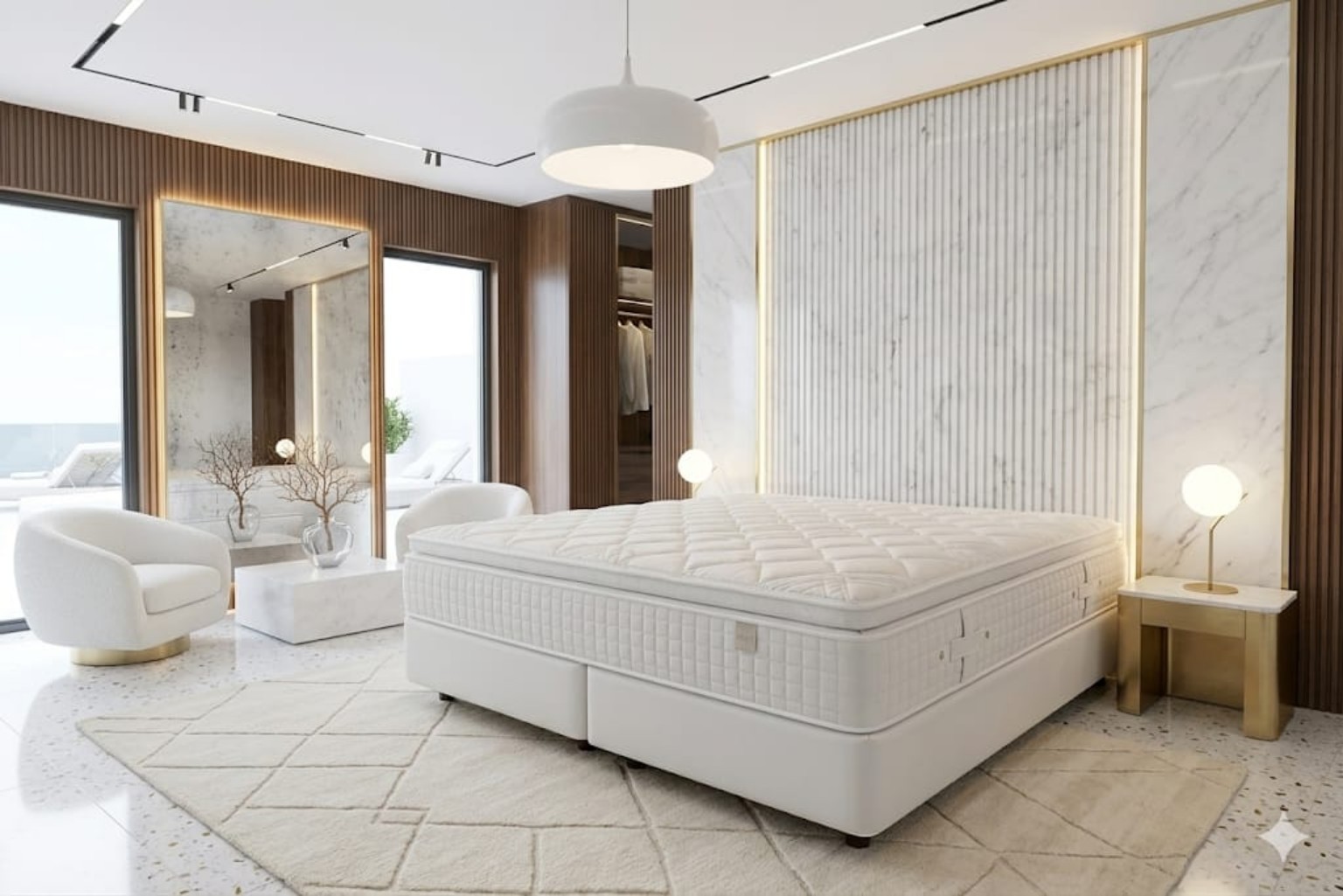Colchão branco R FLEX Magnetic Prime Infinity em suíte sofisticada